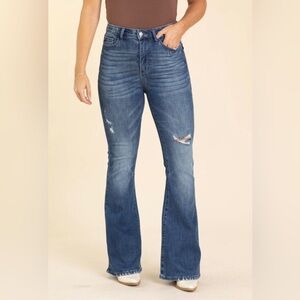 Judy Blue Dark Contrast Distressed Flare Jeans NWT